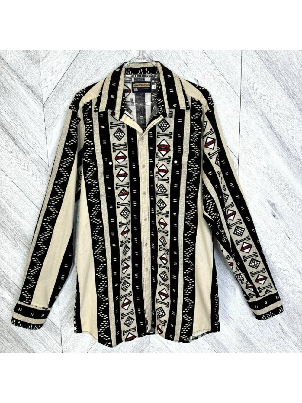 Vintage 90s Panhandle Slim Pearl Snap Shirt Mens Large Tall LT Aztec Western USA